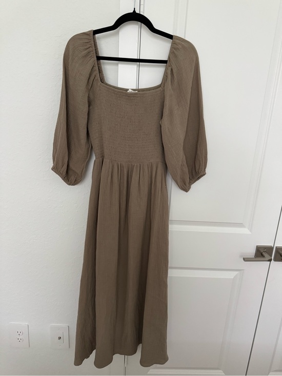 Neuflora Dresses & Skirts - Square-Neck Maxi Dress with Smocked Bodice in Taupe